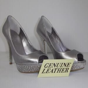 NWT Mariah Carey Pewter Leather Rhinestones 5" Stiletto Heel Pumps 7M